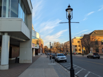 Queen Street in downtown Fredericton, with the Convention Centre entrance on the left. Photo by Mitchell Parkinson..